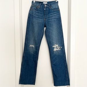 NWT RE/DONE 90s Hight Rise Loose Jeans - Destroyed Broken Blue, Size 24